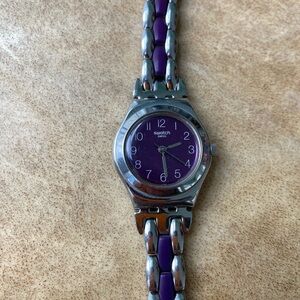 Swatch Irony Watch Purple Silver Dial Women’s Metallic Band